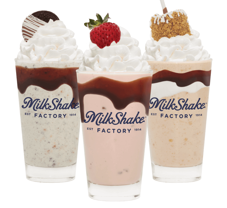 three milkshakes in group shot