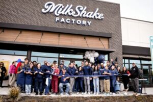 MilkShake Factory Grapevine Station grand opening ribbon cutting outside storefront